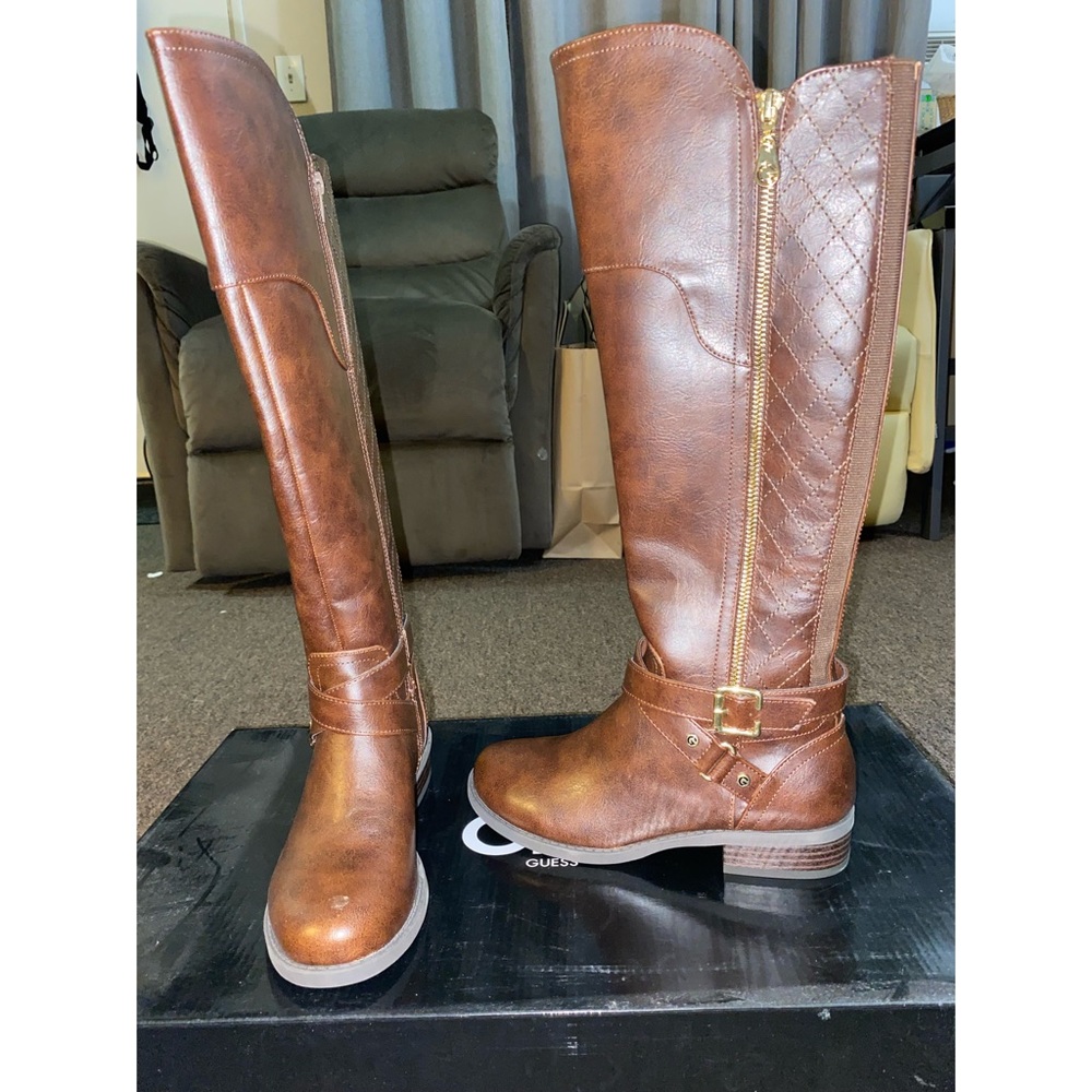 G by Guess Dark Brown Faux Leather Knee-High Boots
